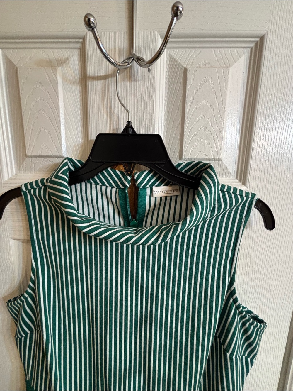 Eva Mendez for New York & Company Green and White Striped Sleeveless Midi Dress - Picture 5 of 8